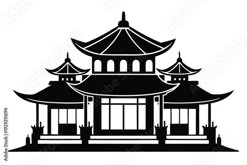 chinese house silhouette line art vector illustration