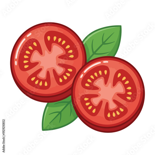 Fresh Tomato Slices with Basil Leaves