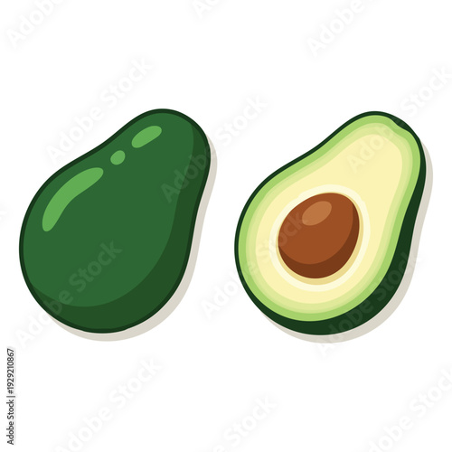 Fresh Green Avocados Whole and Halved