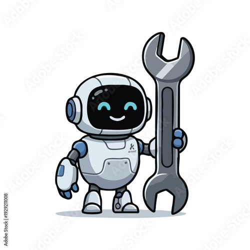 Friendly Robot Mechanic Holding a Wrench