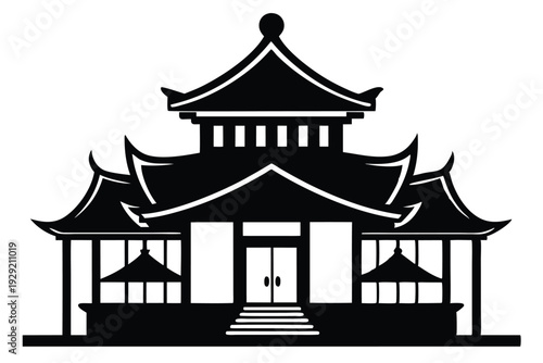 chinese house silhouette line art vector illustration