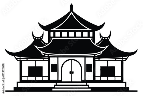 chinese house silhouette line art vector illustration