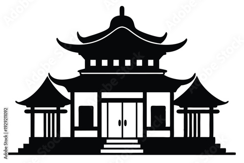 chinese house silhouette line art vector illustration