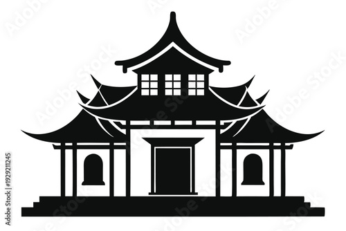 chinese house silhouette line art vector illustration
