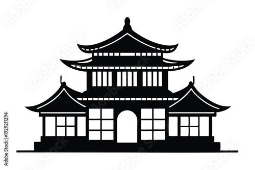 chinese house silhouette line art vector illustration