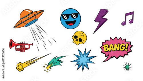 Comic Collection: A dynamic illustration features a collection of vibrant comic elements, capturing the energy and spirit of pop art.