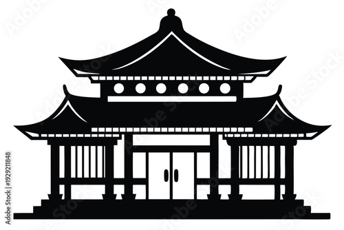 chinese house silhouette line art vector illustration