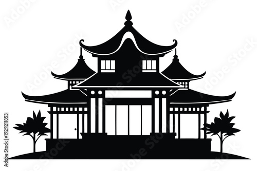 chinese house silhouette line art vector illustration
