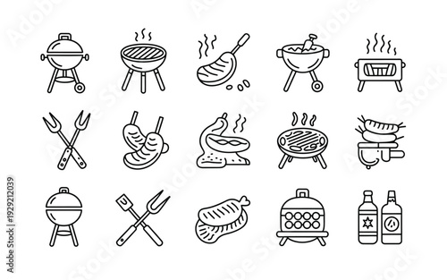 A set of barbecue icon illustrations for outdoor cooking and grilling