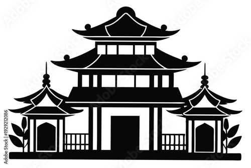 chinese house silhouette line art vector illustration