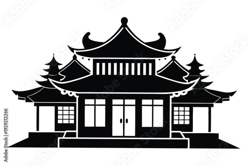chinese house silhouette line art vector illustration