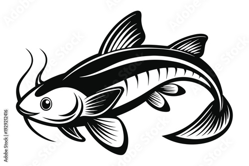 catfish silhouette line art vector illustration