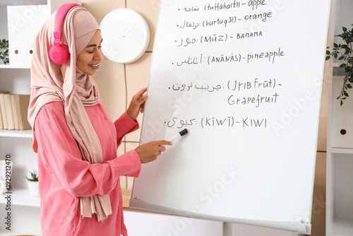 Young Muslim woman with hea...