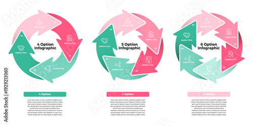 Cycle diagram template set 4, 5, 6 option steps circular arrow infographic, for template business presentation. vector editable