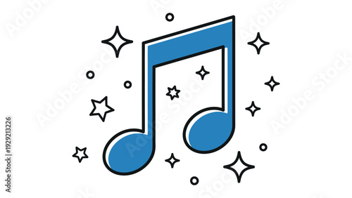 Melodious Note: An elegant blue musical note shines amidst a constellation of stars, symbolizing the magic of sound and the beauty of melody. 