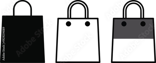 Three shopping bags of different colors and patterns standing next to each other