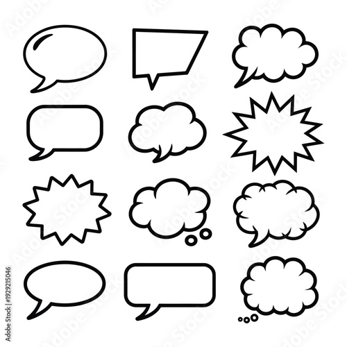 Speech Bubble Variety: A collection of diverse speech bubbles, perfect for conveying thoughts, ideas, and dialogue, ready to bring your message to life.