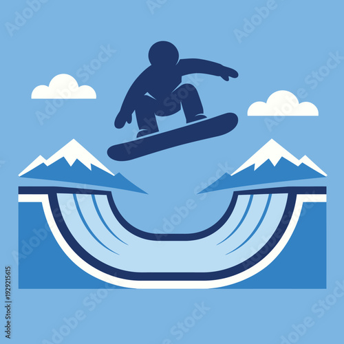 Snowboarding Halfpipe Silhouette Minimal Sports Design