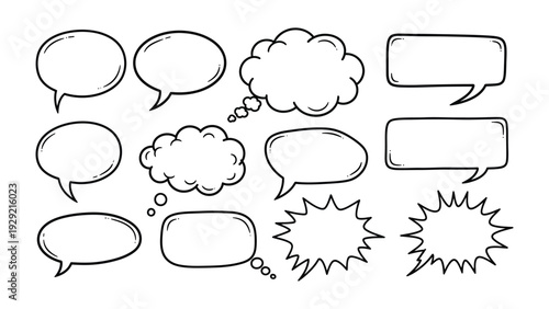 Communicative Canvas: An array of speech bubbles, each ready to convey thoughts and ideas, set against a blank canvas, inviting imagination and interaction.