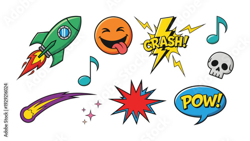 Pop Art Graphic Elements: A vibrant collection of comic book style graphic elements bursts forth with energy and excitement, perfect for adding a touch of playful creativity to any design.