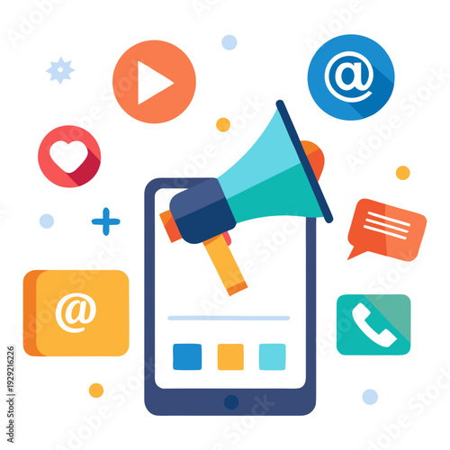 Digital marketing promotion design with hand holding megaphone vector illustration