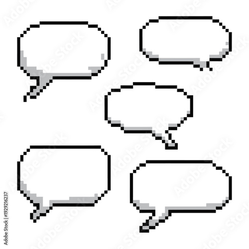 Digital Dialogue: A collection of pixelated speech bubbles representing a range of conversation and communication scenarios.