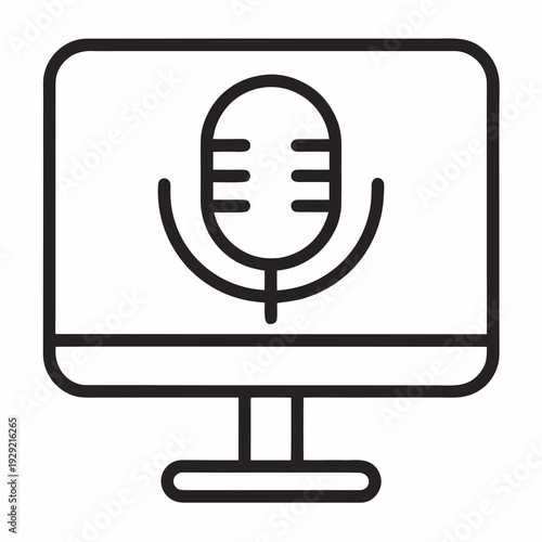 Educational webinar microphone on screen vector illustration, flat design