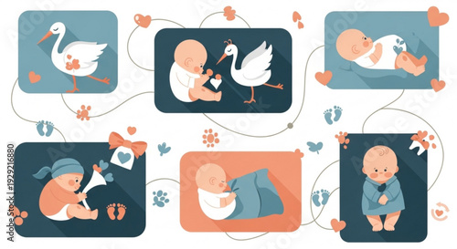 Baby care and swan illustrations for newborn nursery decoration ideas