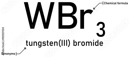 Tungsten (III) bromide chemical formula with callout titles