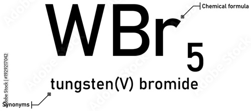 Tungsten (V) bromide chemical formula with callout titles