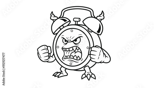 Angry Animated Alarm Clock Character Rushing Concept for Time Management Stress and Morning Productivity Deadline