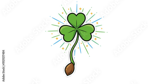 Vibrant Green Shamrock Growing from Seed with Light Rays for St. Patrick’s Day Luck and Sustainable Biotech Growth