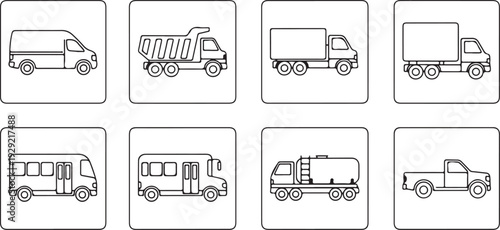 Various Transportation Vehicles Collection Icons Isolated on white background