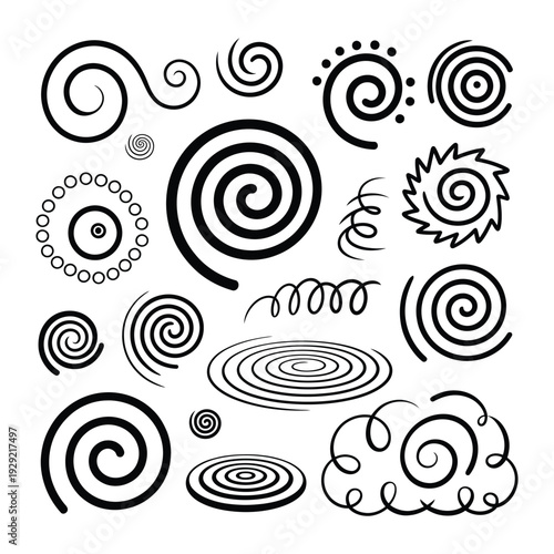 Swirling Vortex Collection: An assortment of spiral designs of varied sizes and shapes, each a unique expression of the swirling form, perfect for adding dynamic flair to any project.