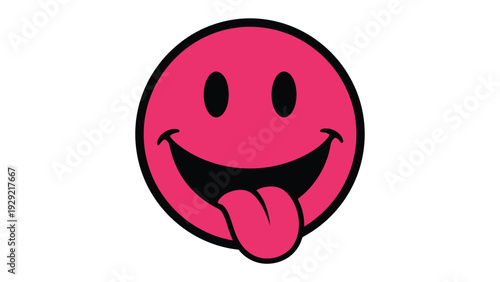Playful Expression: A vibrant pink smiley face with its tongue sticking out, radiating pure joy, silliness, and a touch of mischief.