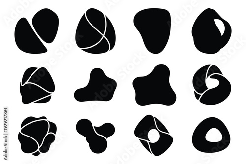 Abstract organic shapes vector — twelve black amoeba silhouettes