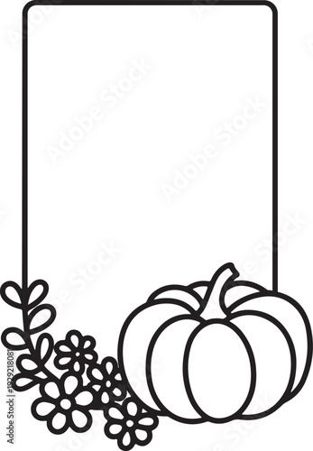 pumpkin floral frame line art vector illustration