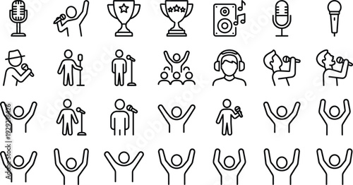 Music and Singing Performance Line Icon Set Entertainment Talent Show Outline Vector Collection