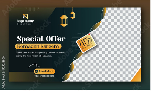Ramadan Kareem 2026 Social Media Banner with Islamic Family Iftar Concept