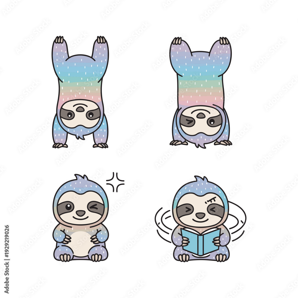 Fototapeta premium Cute cartoon sloth illustrations in various playful poses