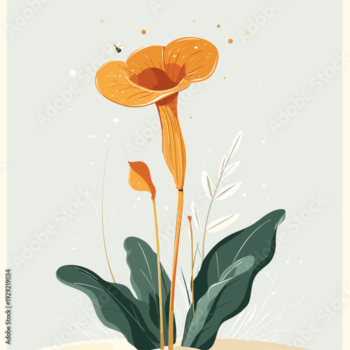 Minimalist Carnivorous Pitcher Plant Botanical Illustration