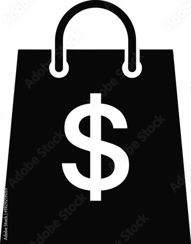Black shopping bag with dollar sign on white background symbolizing online shopping and e commerce
