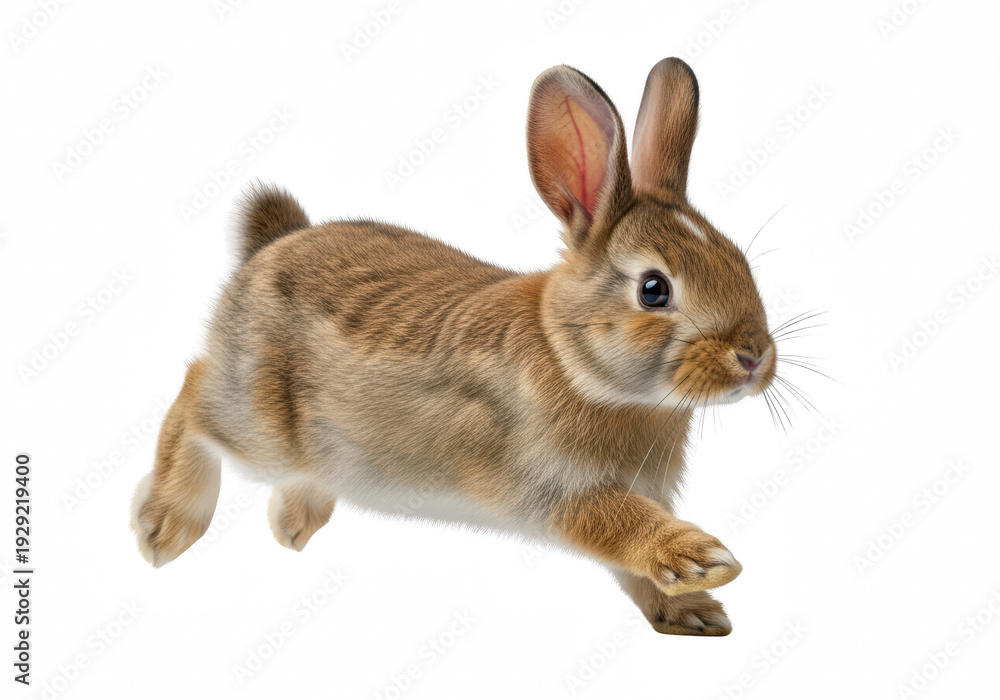 Obraz premium Brown rabbit in motion isolated on transparent background