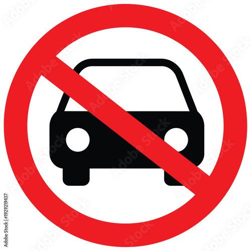 Prohibition sign featuring a black car silhouette with a red circle and slash