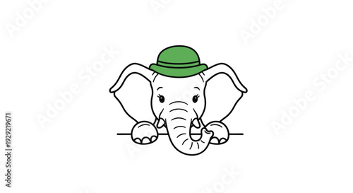 Elephant Peeking Over Ground with Green Hat