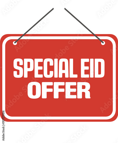 A red sign displays special eid offer with hanging ropes above