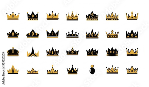 King Crown Mega Icon Set Luxury Royal Crown Collection Flat Vector EPS 10