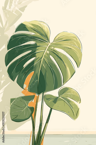 Minimal Variegated Monstera Leaf Vector