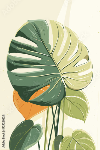 Minimal Variegated Monstera Leaf Vector