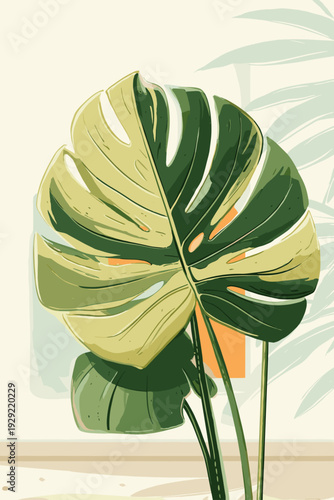 Minimal Variegated Monstera Leaf Vector